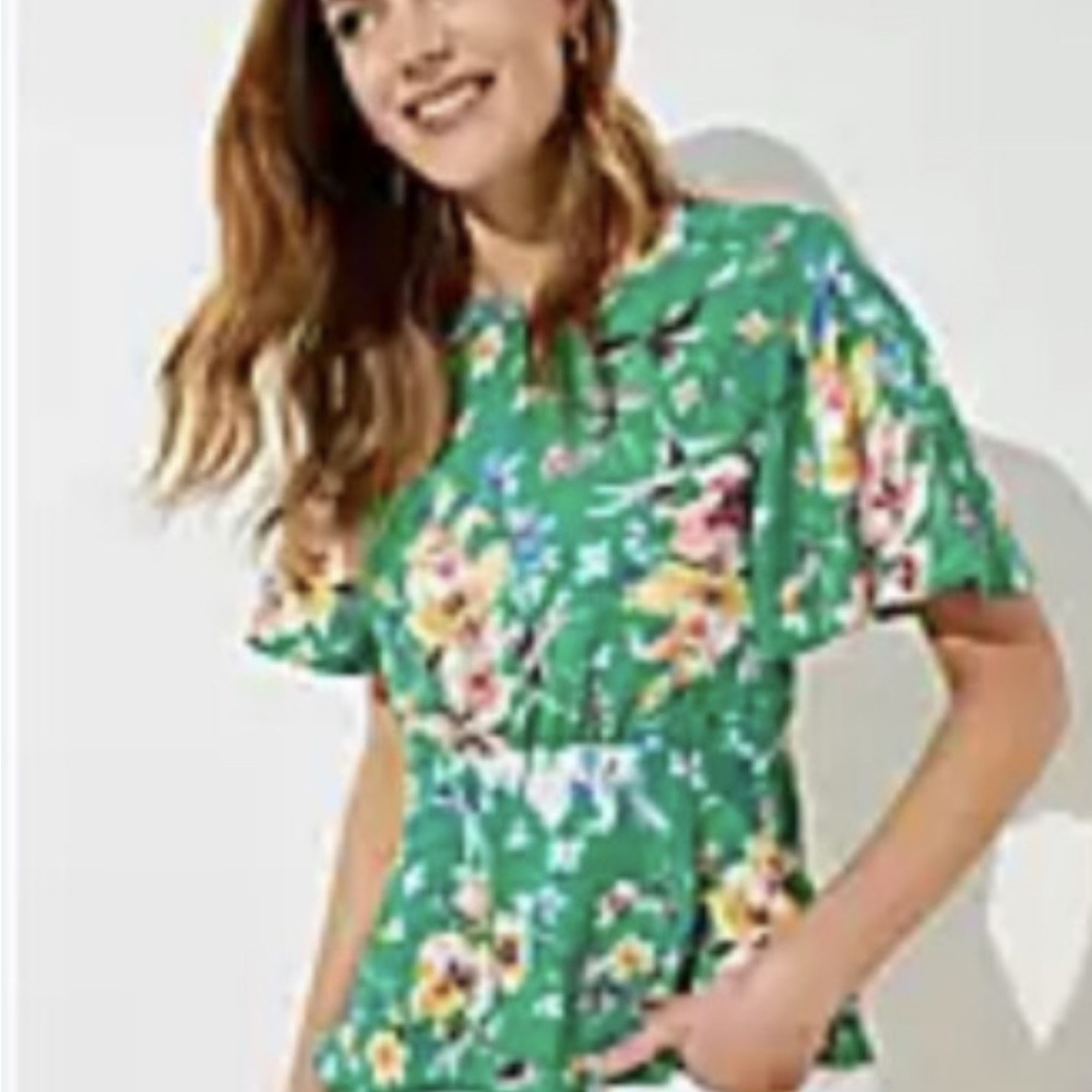 LOFT Green Floral Blouse - Picture 1 of 5